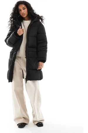 Pull&Bear Padded longline puffer coat with hood in