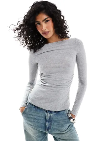 Bershka Ruched side long sleeve t-shirt in marl