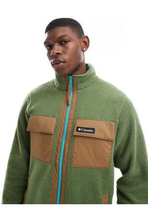 Columbia Colourblock pebbled full zip fleece in canteen green
