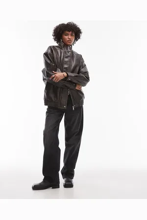 Topshop Faux leather super oversized bomber jacket with borg lining