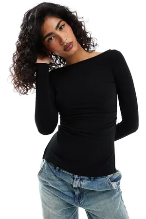 Bershka Ruched side long sleeve t-shirt in