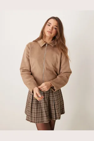 ASOS Suedette top collar jacket in stone