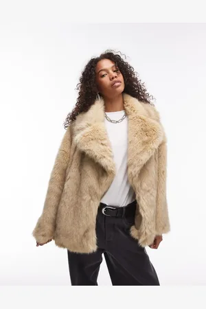 Topshop Faux fur midi coat in buttermilk