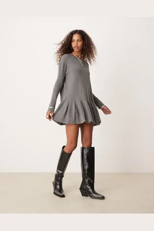 Free People Knitted mini ruffle hem mini dress in