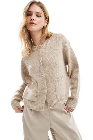 VERO MODA Flecked slouchy cardigan with metal buttons in beige