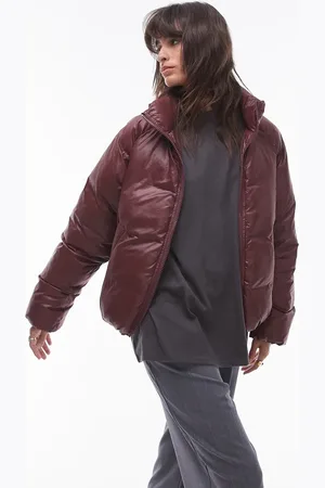 Topshop Puffer bomber jacket in burgundy