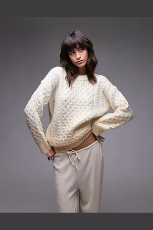 Topshop Knitted metallic cable relaxed jumper in
