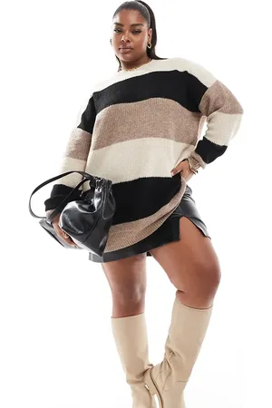 Yours Colour block jumper in neutral and chocolate