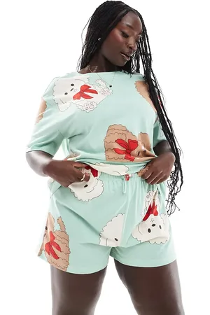 ASOS ASOS DESIGN Curve dog and bow oversized tee & short pyjama set in