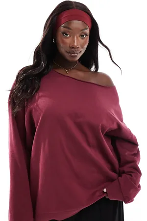 ASOS ASOS DESIGN Curve off shoulder sweatshirt in burgundy