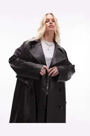 Topshop Faux leather deconstructed trench coat in