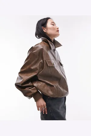 Topshop Faux leather bomber jacket in washed