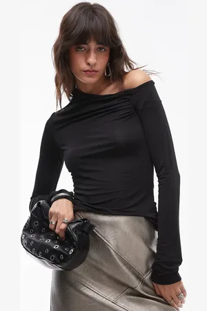 & OTHER STORIES Jersey ruched one shoulder top with long sleeves in