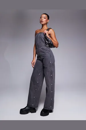 Liquor N Poker Bandeau utility jumpsuit with carpenter detail in wash