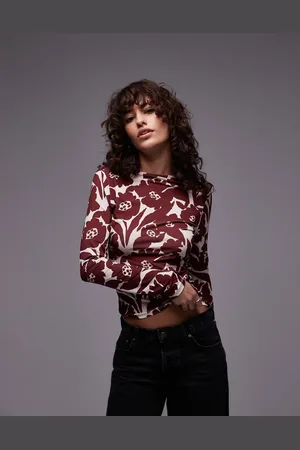 Topshop Microfibre all over floral long sleeve top in