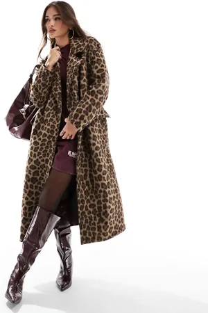 Pull&Bear Longline coat in leopard print
