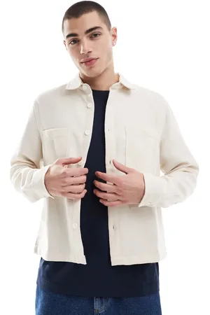 ASOS Boxy wool blend overshirt in dark stone