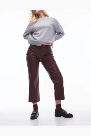 Topshop Hourglass ankle grazer straight leg faux leather trouser in burgundy