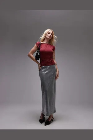 Topshop Tinsel midi skirt in gunmetal