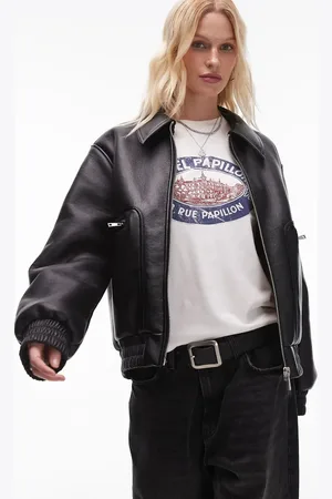 Topshop Faux leather shearling bomber jacket in