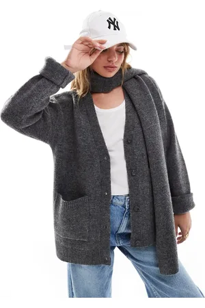 Pretty Lavish Scarf cardigan in charcoal