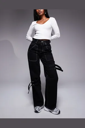 Liquor N Poker Contrast stitch buckle detail jean in