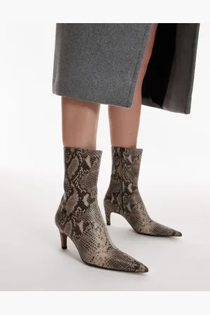Topshop Neeve premium leather high heeled ankle boots in snake print