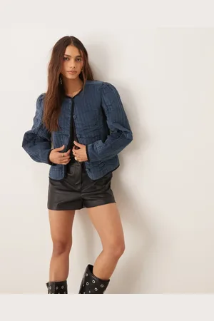 Free People Natalia quilted velvet jacket in indigo blue