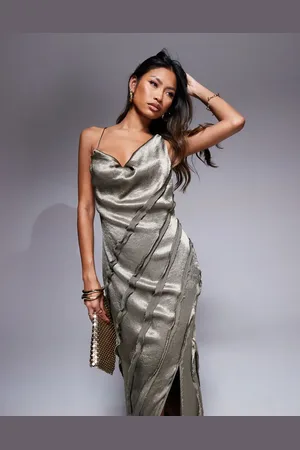 ASOS Cowl panelled satin maxi dress in mink