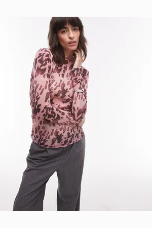 Topshop Leopard crinkle long sleeve top in