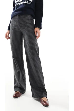 Pull&Bear Raw hem waistband straight leg trouser in pinstripe