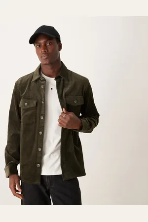 MANGO Relaxed fit cord shirt in khaki