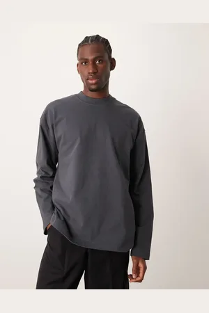 ASOS Premium heavyweight oversized long sleeve high neck t-shirt 300gsm in charcoal