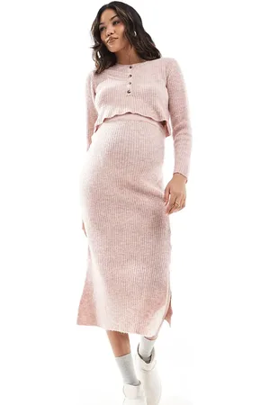 Mama;licious Mamalicious Maternity knitted cropped cardigan co-ord in rose