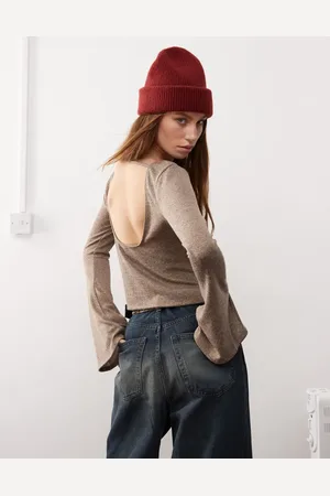 COLLUSION Scoop back textured top with flare sleeve