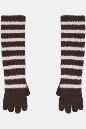 Reclaimed Longline gloves in brown and pink stripe