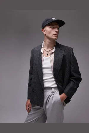 Topman Premium boxy wool mix salt and pepper suit jacket in
