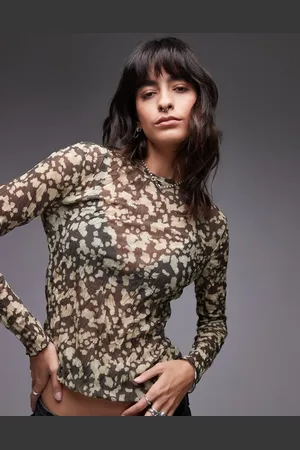 Topshop Crinkle blurred abstract print long sleeve top in