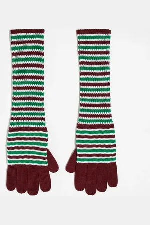 Reclaimed Unisex gloves in burgundy and green stripe