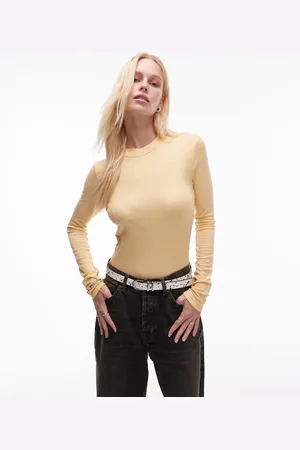 Topshop Premium rib long sleeve top in buttermilk