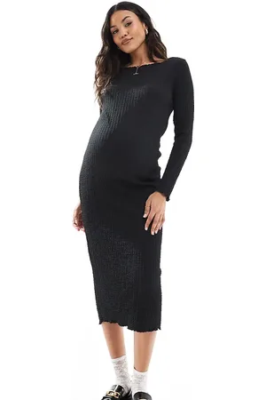 Mama;licious Mamalicious Maternity textured boat neck midi dress in