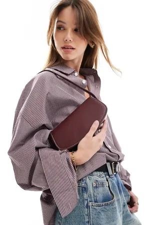 Pull&Bear Shoulder bag with contrast stitch in burgundy