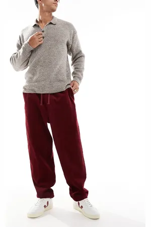 ASOS Tapered cord trousers in burgundy