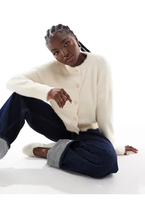 VERO MODA Fluffy knitted cardigan in cream