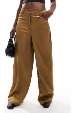ASOS Wide leg satin trousers with contrast stitching in