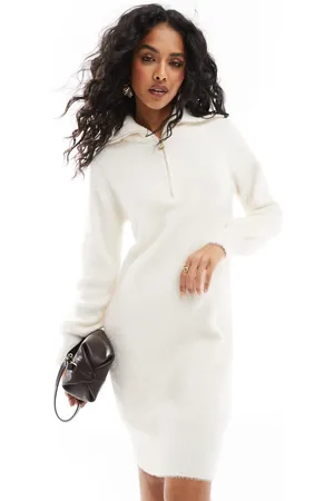 Morgan Knit half zip jumper dress in ivory