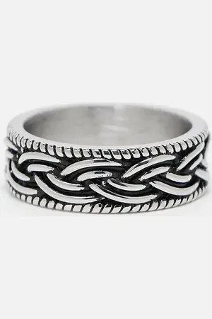 ASOS Waterproof stainless steel band ring with plait detail in tone