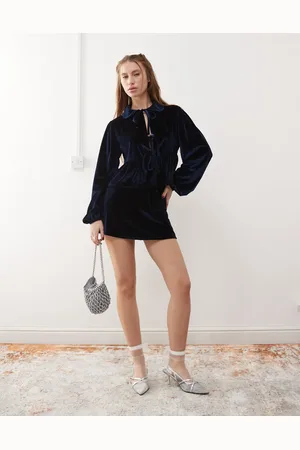 Reclaimed Velvet party mini skirt co-ord in navy