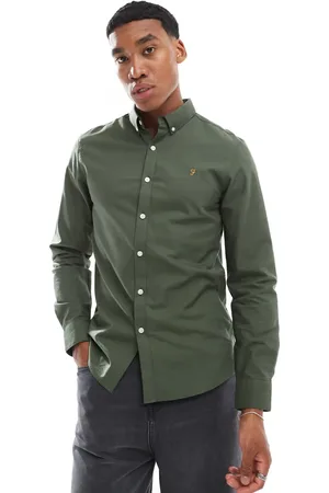 Farah Brewer slim fit long sleeve oxford shirt in forest green