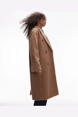 Topshop Wool look double breasted brushed coat in camel
